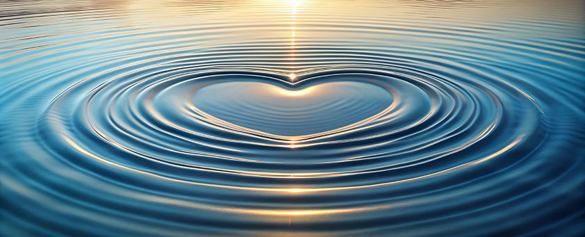 Herzförmige Welle im Wasser